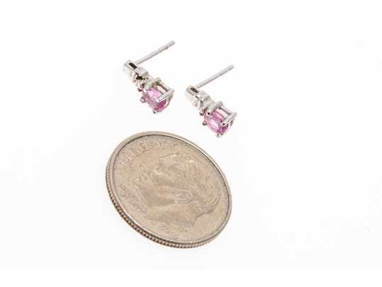 10k White Gold Oval Pink Sapphire Earrings