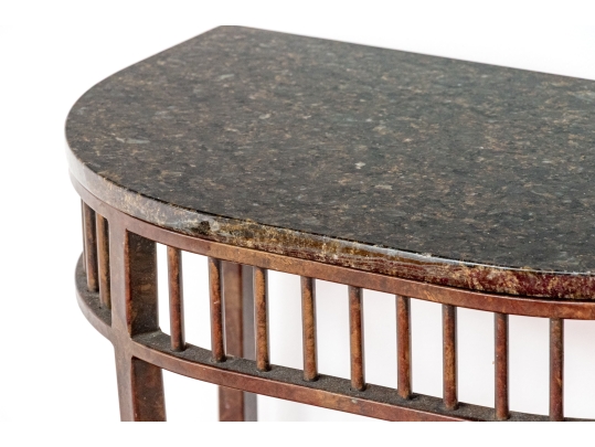 Pair Of Marble Top Iron Framed Consoles