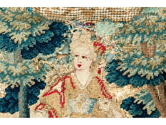 Two Accent Pillows, Including An 18th C. Tapestry Fragment Embroidered Onto A Later Needlepoint Pillow