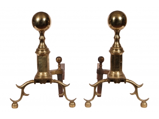 Pair Of 20th Century Brass Andirons By The Harvin Company #42749