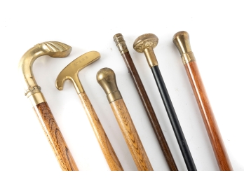 Collection Of Six Brass Handle Walking Canes