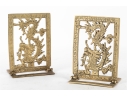 Pair Of Vintage Brass Dragon Motif Folding Bookends