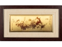 Framed Asian Etched Metal Artwork Of Chrysanthemums