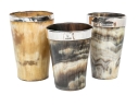 Antique English Collection Of Three Sterling Silver Mounted Carved Horn Cups