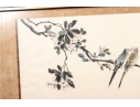Large Chinese Ink And Watercolor Painting Of Birds On A Branch
