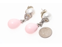 14k Yellow Gold Stunning White South Sea Pearl And Pink Peach Coral Drop Earrings