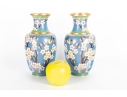 Pair Of Vintage Chinese Cloisonné Enamel Vases With Cherry Blossom Motif