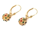 14k Yellow Gold Striking Colorful Decorated Sandblasted Ball Drop Pendant Earrings