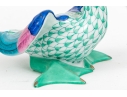 Herend Hungary Hand-Painted Porcelain Goose Figure, Green Fishnet Pattern With Polychrome Wings