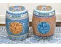 Two Chinese Famille Rose Enameled Porcelain Garden Stools