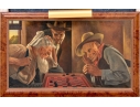 A. Lorenz Signed Oil On Canvas, Men Playing Checkers