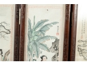 Vintage Chinese Folding Table Screen With Hand-Painted Scenes