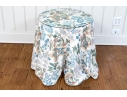Bennison “Wheat Flower” Pattern Upholstered Skirted Table With Glass Top