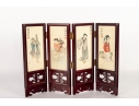 Chinese Hand-Painted Framed Silk Paintings Folding Table Screen