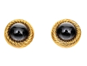 Turi 18k Yellow Gold Fabulous Retro Cabachon Black Onyx And Ribbed Border Clip On Earrings