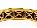 La Triomphe 18k Yellow Gold Stunning Vintage Black Onyx And Pave Diamond Bangle Bracelet