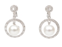 14k Impactful Saturn Style Diamond And Cultured Freshwater Pearl Drop Earrings, 0.28 TCW