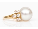 Fred 18k Yellow Gold Magnficent Vintage South Sea Cultured Pearl And Diamond Ring, Size 5.75