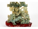 Carved Green Jade Dragon And Qilin Sculpture On Wood Base
