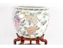 Mid-20th Century Chinese Famille Rose Porcelain Fish Bowl With Wooden Stand