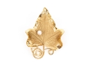 14k Yellow Gold Striking Vintage Textured Grape Leaf And Cultured Pearl Brooch