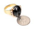 14k Yellow Gold Contemporary Cabachon Black Onyx And Diamond Ring, Size 6.5, App. 0.12 TCW