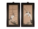 Pair Of Framed Asian Paintings On Silk Of Cranes