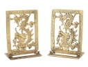 Pair Of Vintage Brass Dragon Motif Folding Bookends
