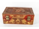 Antique Chinese Red And Gilt Lacquered Wood Storage Box With Brass Hardware