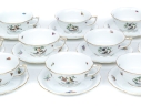 Set Of Ten Herend Hungary Hand-Painted Porcelain Tea Cups And Saucers, Rothschild Bird (RO) Pattern