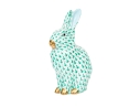 Herend Hungary Hand-Painted Porcelain Rabbit Figure, Green Fishnet Pattern
