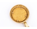 14k Yellow Gold Ornate Coin Holder Pendant With A 2001 $5 American Gold Eagle Coin