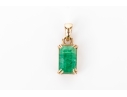 14k Yellow Gold Simple Emerald Cut Opaque Emerald Pendant, App. 1.09 CTS