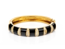 La Triomphe 18k Yellow Gold Stunning Vintage Black Onyx And Pave Diamond Bangle Bracelet