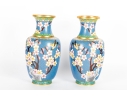Pair Of Vintage Chinese Cloisonné Enamel Vases With Cherry Blossom Motif