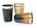 Antique English Collection Of Three Sterling Silver Mounted Carved Horn Cups
