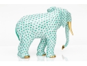 Herend Hungary Porcelain Elephant Figure, Green Fishnet Pattern