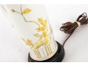 Porcelain Table Lamp With Yellow Floral And Bird Motif
