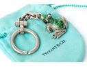 Tiffany & Co. Sterling Silver Whimsical Green Enamel Frog Key Chain, With Felt