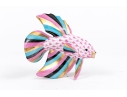 Herend Hungary Hand-Painted Porcelain Fish Figure, Pink Fishnet Pattern With Multicolor Fins