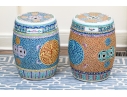 Two Chinese Famille Rose Enameled Porcelain Garden Stools