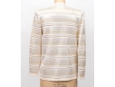 St. John Ivory White Cardigan With Gold & Silver Toned Accents, Size 10