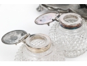 English Silver Plated Inkwell With Two Crystal Inkwells