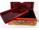 Antique Chinese Red And Gilt Lacquered Wood Storage Box With Brass Hardware