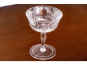 Set Of Six Elegant Etched Glass Champagne Coupes