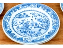 Set Of Seven Antique Chinese Export Blue And White Canton Pattern Porcelain Plates