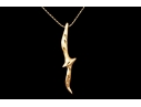 14k Yellow Gold Handsome Diamond Cut Seagull Pendant, With Chain