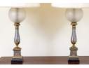 Pair Of Vintage Glass And Metal Globe Twin Light Table Lamps 