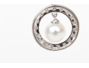 14k White Gold Pretty Diamond Halo And Cultured Pearl Set Pendant, App. 0.09 TCW