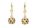 14k Yellow Gold Striking Colorful Decorated Sandblasted Ball Drop Pendant Earrings
